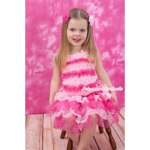 Light Hot Pink Baby Ruffles Tank Top With Hot Pink Bow Light Hot Pink Petal Baby Pettiskirt NR69 